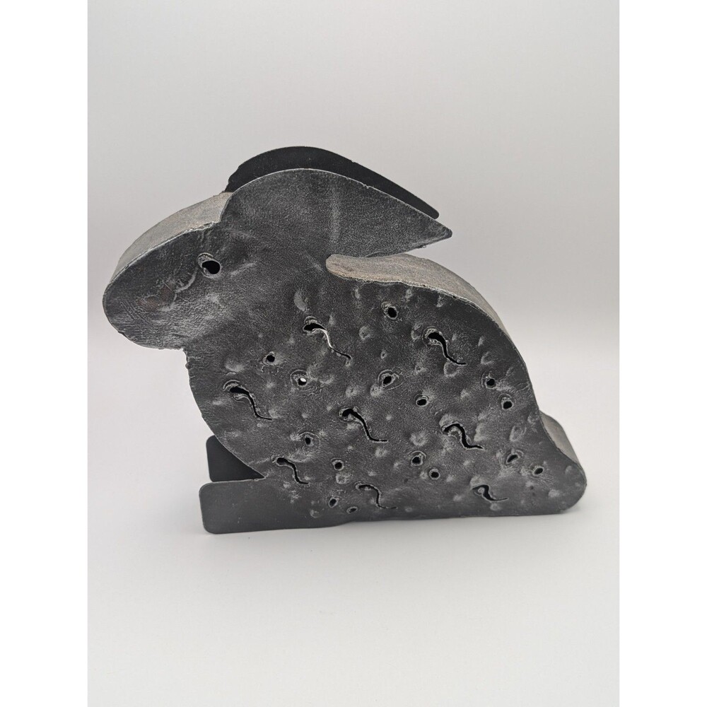 Rustic Metal Rabbit  Bunny Candle Holder Tealight Votive Lantern Silver Grey